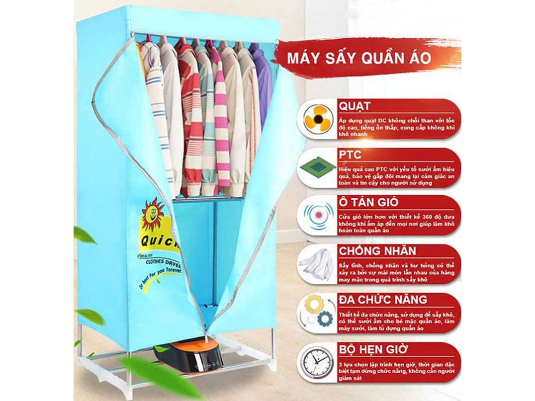 Tủ sấy quần áo hình chữ nhật H&E HE-01 1500W